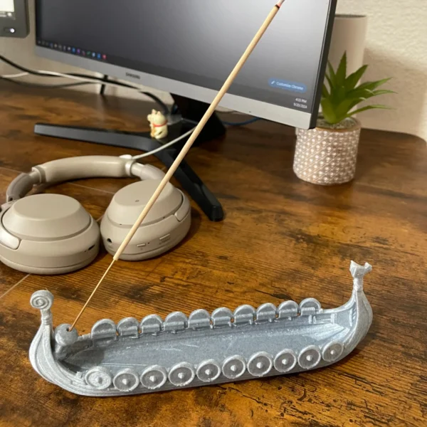 Porta Inciensos Vikingo para Decoración Elegante en Color Gris Mármol 3D
