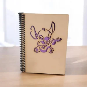 Cuaderno de Stitch Encantador Tamaño Francés con Tapa de MDF y Diseño Cortado a Láser