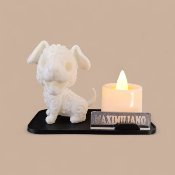 Porta Velas de Perrito Encantador para el Día de Muertos con Mini Vela LED y Plaquita Personalizada - Image 7