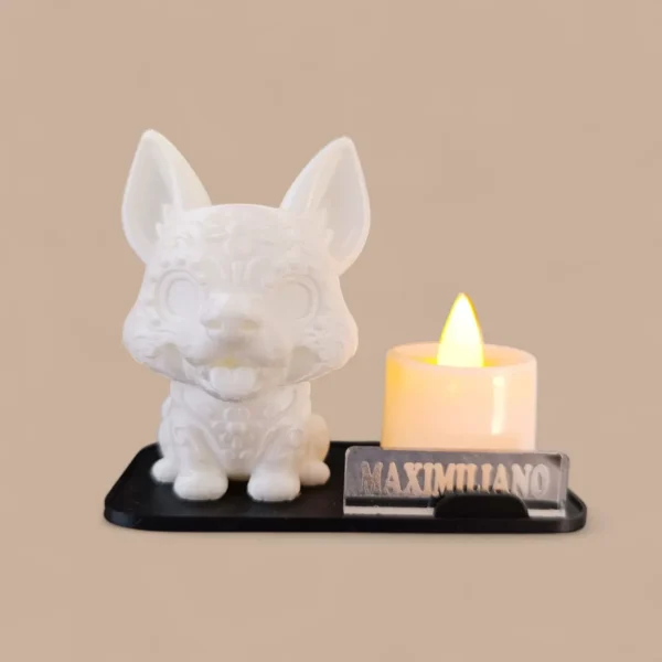 Porta Velas de Perrito Encantador para el Día de Muertos con Mini Vela LED y Plaquita Personalizada - Image 2
